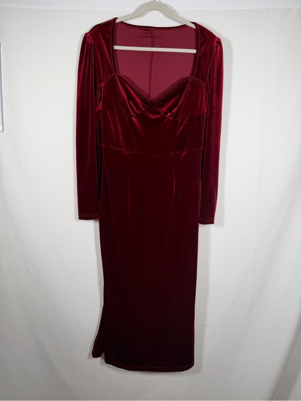 Women's Whimsigoth Vamp Velvet Long Sleeve Coquette Midi Dress in Deep Burgundy